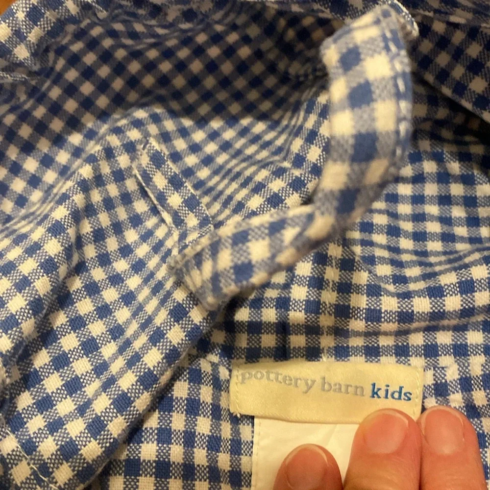 Pottery Barn Kids Blue and White Gingham Fabric Storage Basket